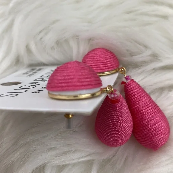 4/$20 SugarFix by BaubleBar Pink String Wrapped Drop Earrings - Picture 4 of 6